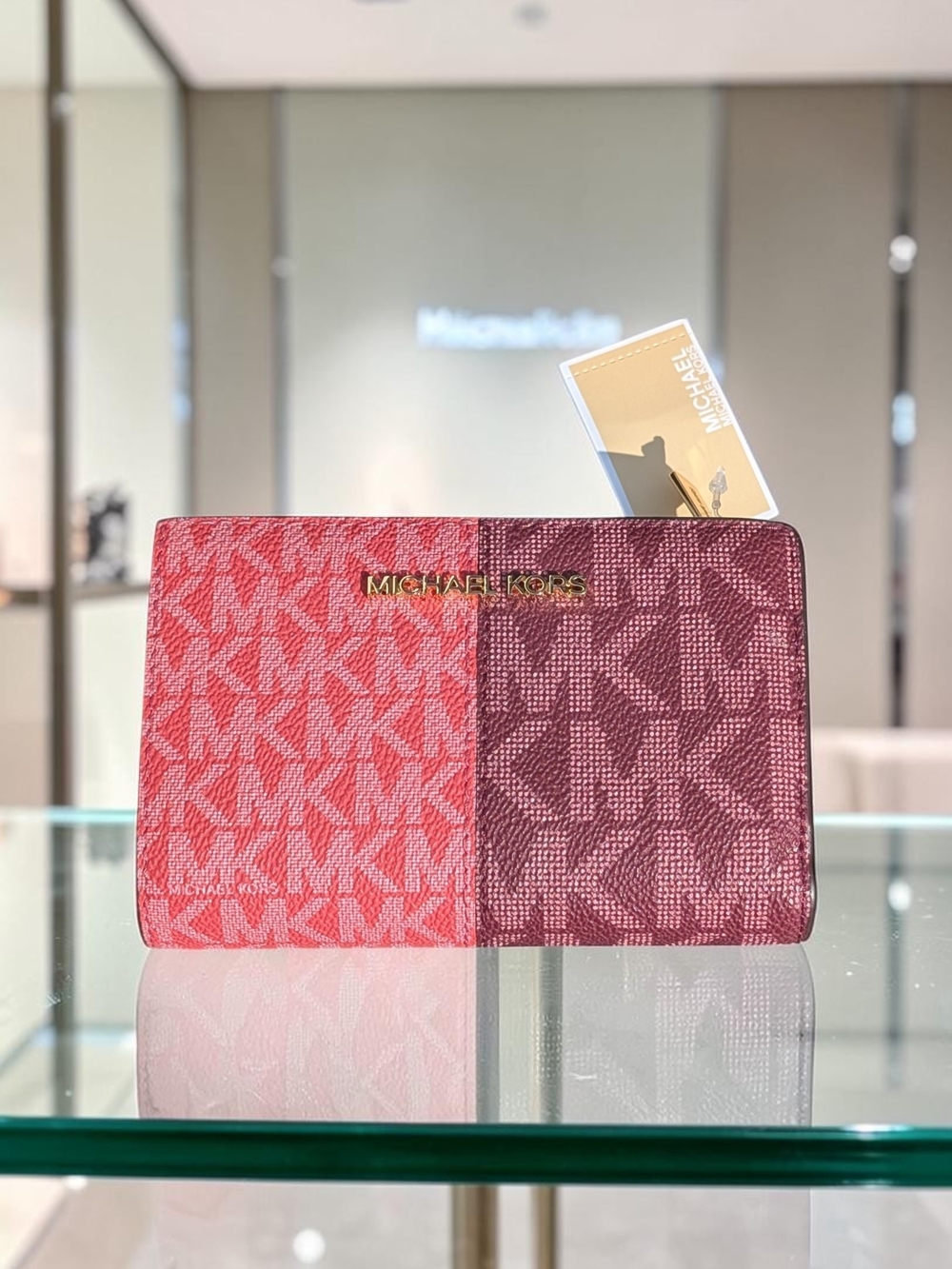 Michael Kors Jet Set Travel Medium Bifold Zip Coin Wallet Oxblood Multi (NWT)